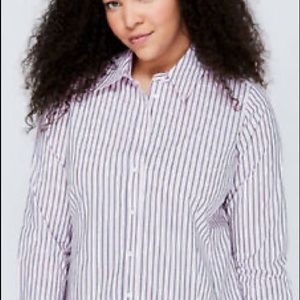 Lane Bryant Perfect Shirt Button Down Cotton Black White Stripe